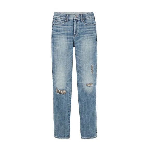 White House Black Market High-Rise Everyday Soft Denim Distressed Straight Jeans - Picture 4 of 11